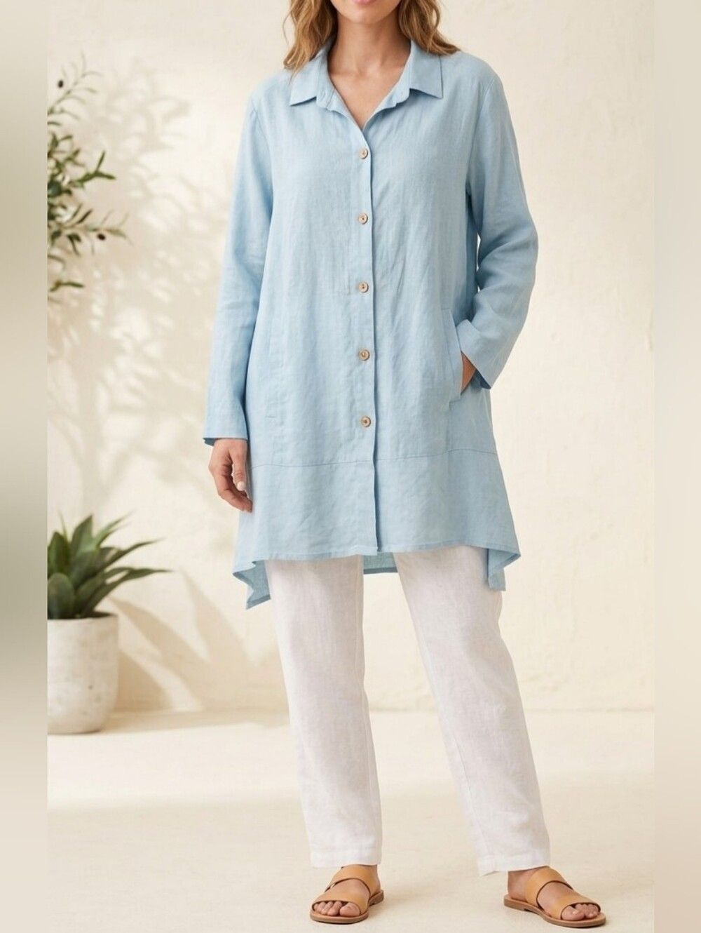 Simply Noelle Light Blue Long Sleeve Button Front Top Academia Boho Chic